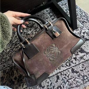 LOEWE Amazona 28 vintage Brown Suede Top-Handle Satchel with Logo